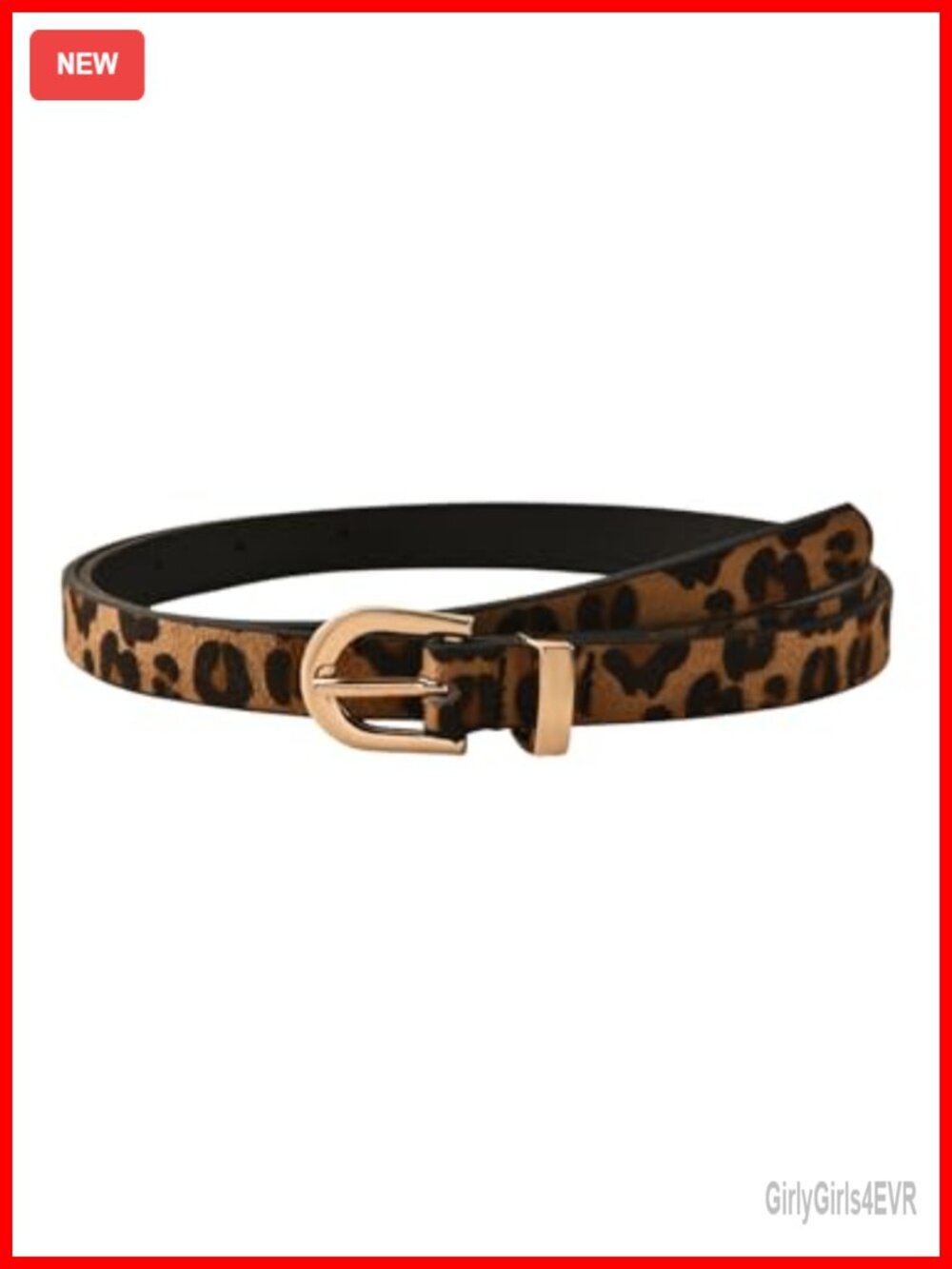 Faux Leather Leopard Print Skinny Belt with Gold Buckle